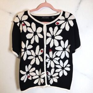 Vtg MC & Co Marisa Christina Ramie Knit Cardigan Women‎ sz M Ladybugs 80s Whimsy